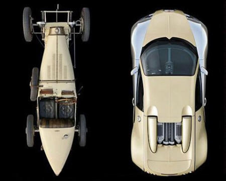 Рядом с Вейроном изображён Type 35 — самый результативный гоночный автомобиль Этторе Бугатти, оснащавшийся двухлитровым восьмицилиндровым мотором мощностью 85 л.с. Позже появились и 120-сильные компрессорные машины. 