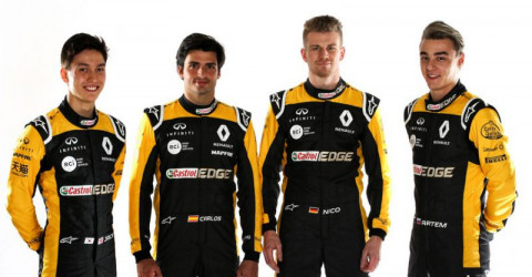 Полный состав Renault на 2018 год: не только хорошо известные нам Сайнс-младший и Хюлькенберг, но и Артем Маркелов (справа) и его потенциальный конкурент в Формуле-2 Джек Эйткен (слева)