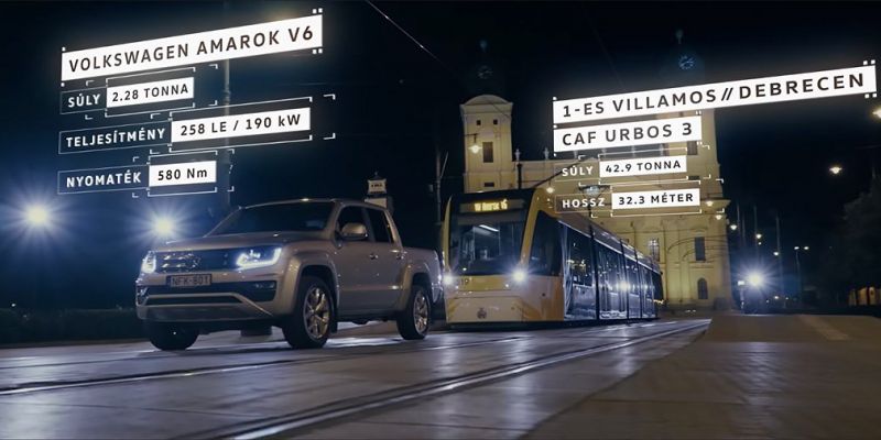 Volkswagen Amarok: пикап буксирует трамвай